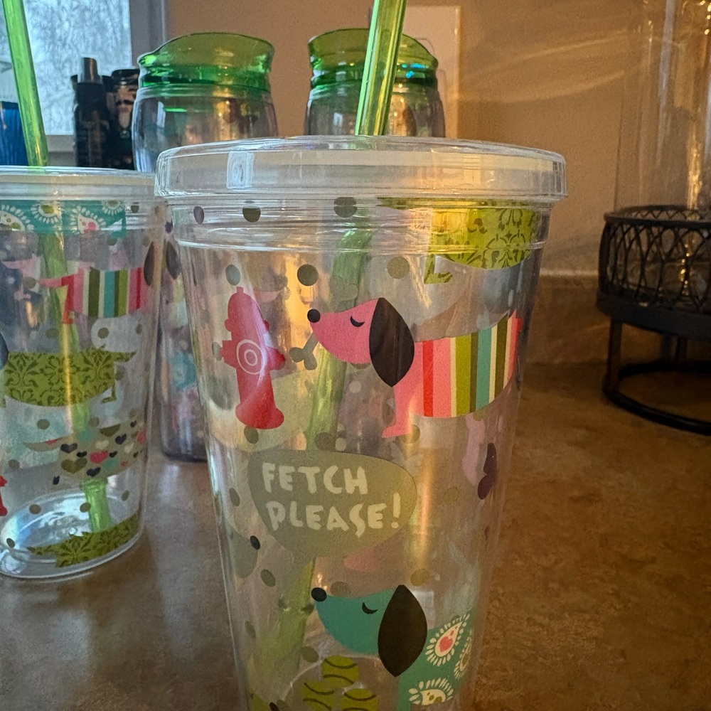 Colorful Dachshund Themed  Double Walled Acrylic tumblers set of 4